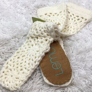Lemon cream color open knit tall slippers NWT